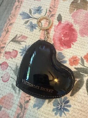 Victoria's Secret Black Patent Heart Coin Purse Keychain